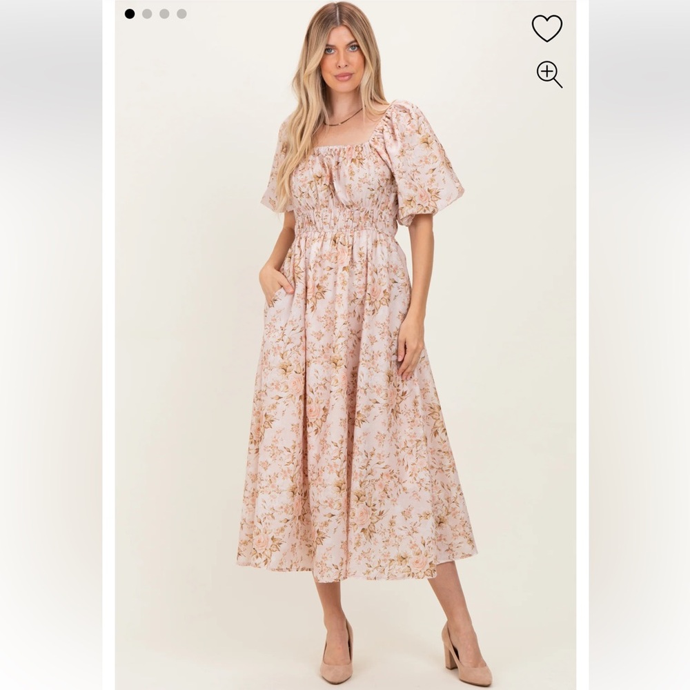 Polagram Pink Floral Midi Dress